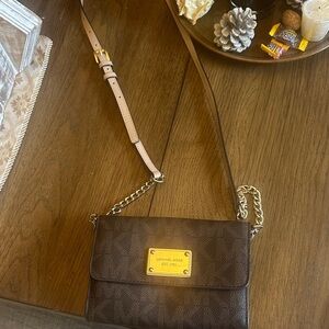Michael Kors Dark Brown Crossbody Bag with Gold Accents